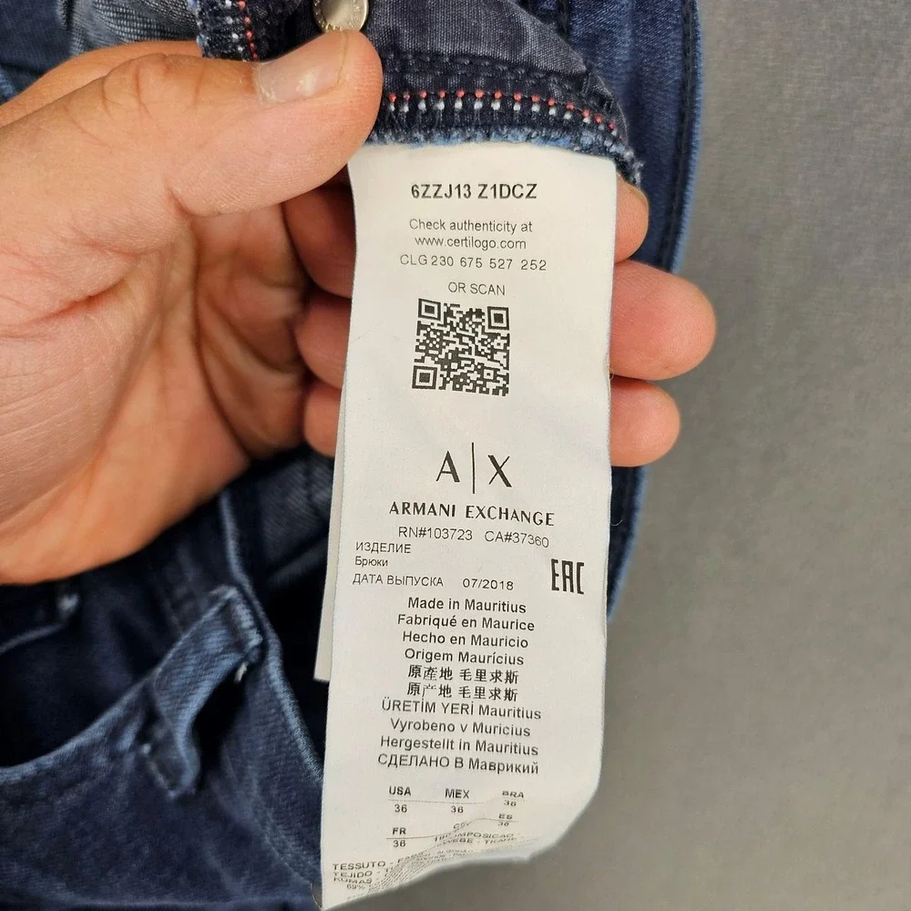Armani Exchange J13 Jeans Mens 36x31 Blue Slim Straight Stretch Denim Pants